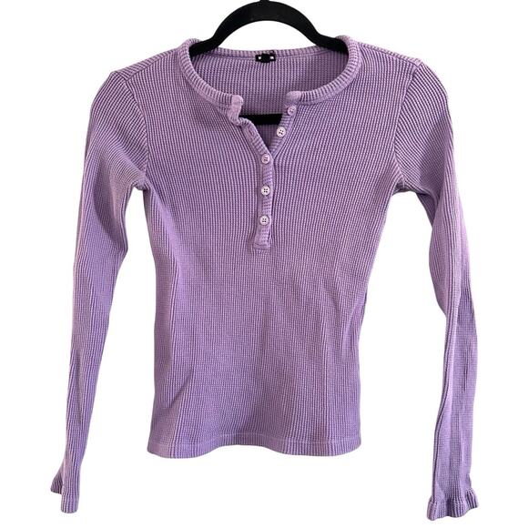Monrow Tops - MONROW Aster Purple Cotton Thermal Henley Top Shirt Y2K-Style  - Sz XS